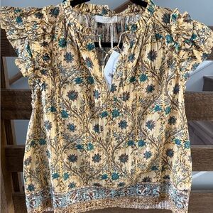 Ulla Johnson Floral Ruffle Sleeve Top